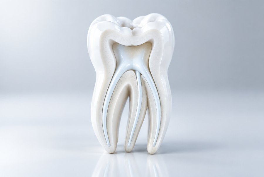 Anatomical cross-section of a molar showing the root canals