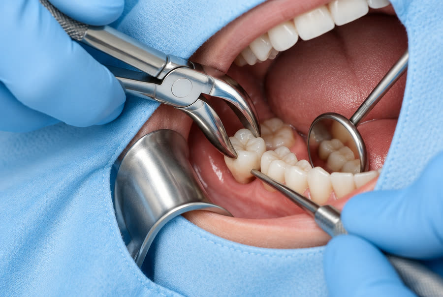 Surgical extraction using dental forceps