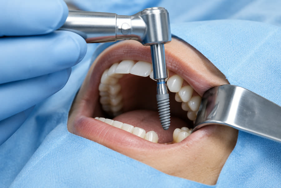 Dental implant being placed by a dentist