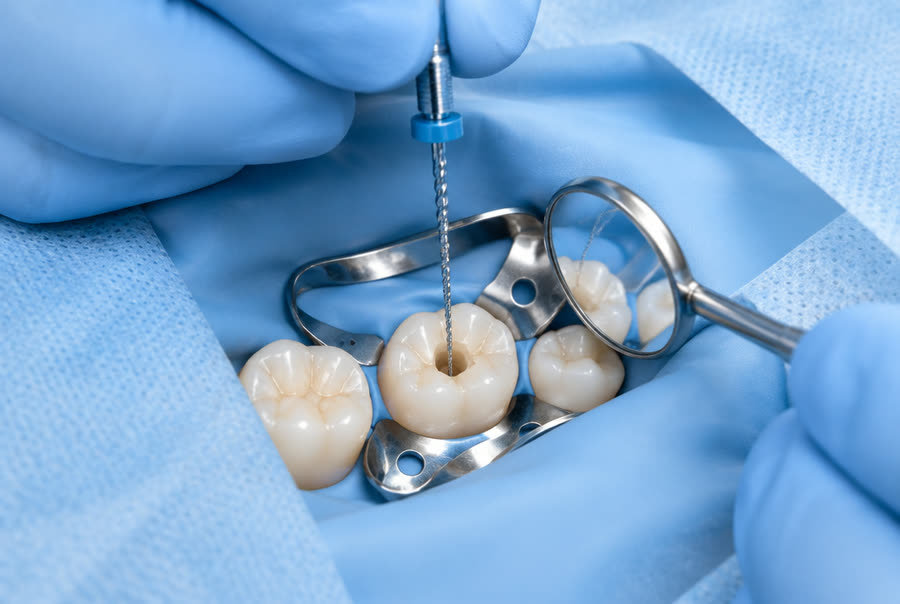 Root canal treatment under rubber dam isolation